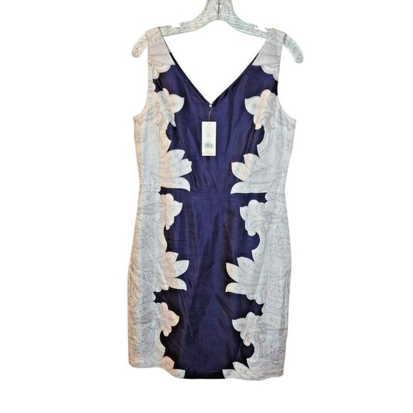 Banana Republic 10 Rayon Linen Sheath Dress Navy Floral Placement Print – EUC - Picture 2 of 9